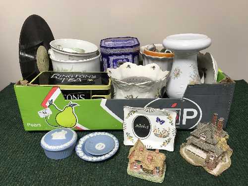 A box of Ringtons ware tins, cottages,