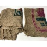 Two printed "Lotus Gold Red Chillies" Indian hessian sacks ,