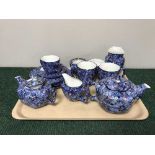 A tray of Ringtons blue chintz china, teapots,