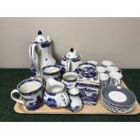 A tray of blue and white Ringtons china,