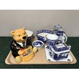 A tray of blue and white Ringtons ware,