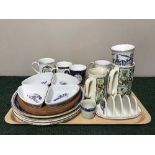 A tray of Ringtons ware, toast rack, mugs, cups,