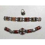 Two antique silver hard stone agate bracelets (2) CONDITION REPORT: Stones in