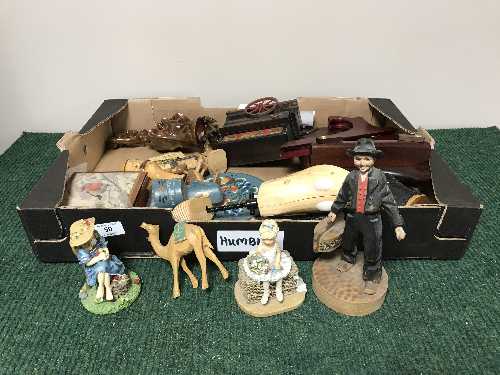 A tray of wooden ware, collectables,