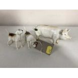 Three small Beswick figures - two beagles and a pig