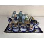 A tray of four Shelley vases depicting boats, eight piece china trinket set,