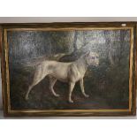 A late 19th century gilt framed oil on canvas of a dog by S.Q.