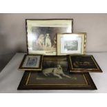 A mahogany framed oil - two spaniel puppies and six other framed pictures