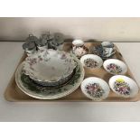 A tray of two late 19th century china coffee cans with saucers,