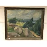 Continental school : expansive landscape, oil on canvas, dated 1930, framed.