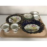 A tray of four Peacock pottery Indian Tree trios and five piece Paragon china serving set