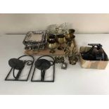 A Mitchell fishing reel, plated ware and brass ware,