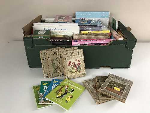 A box of assorted books, set of seven Flower Fairies books, postcards,