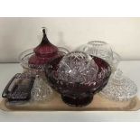 A tray of crystal vases, bowls,