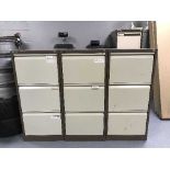 Three Bisley metal filing cabinets (one with key)