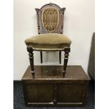 An oak blanket box and a Victorian bedroom chair