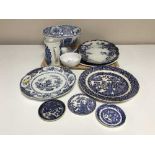 A tray of assorted late 19th century and 20th century blue and white china inc.