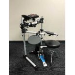 A Yamaha DTXPLORER drum kit with a drum trigger module
