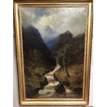 John Falconer Slater (1857 - 1937) : An upland stream, oil on canvas, 59 cm x 90 cm, signed, framed.