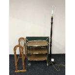 A gilt trolley, pine towel rail,