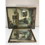 Two gilt framed mirrors, un-framed mirror,