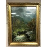 John Falconer Slater (1857-1937): A misty upland stream, oil on board, 54 cm x 78 cm, signed,