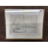George Edward Horton (1859 - 1950) : A fishing boat moored at a quay, pencil sketch, signed,
