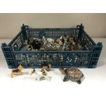 A basket of Wade whimsies and china animals