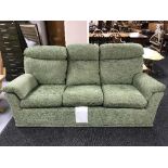 A G Plan three seater settee in green fabric