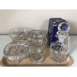 A tray of Edinburgh Crystal decanter and stopper, pair of Edinburgh Crystal high ball glasses,