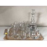 Two trays of drinking glasses, Port Merion jug,