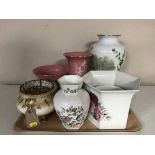 A tray of Crown Devon Fieldings vase, Aynsley vase,