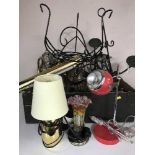 Two boxes of desk lamp, assorted table lamps, Tiffany style lamp,