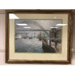 Walter Holmes : Newcastle Quayside, colour chalks, signed.