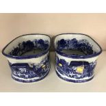 A pair of ironstone blue and white china foot baths