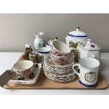 A tray containing Ringtons caddies and teapots, Ringtons mugs,