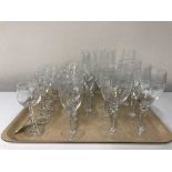 A tray of assorted etched drinking glasses