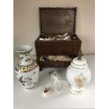 An Anglo Indian carved sewing box, a Chinese vase,