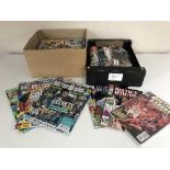 Two boxes of DC comics and Dr Who magazines