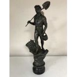 A spelter figure of a man with a shovel