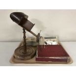 A 19th century Stereoscope on original stand with approx 75 stereo view cards and a box of glass