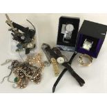 A quantity of lady's and gent's wrist watches and a collection of silver costume jewellery
