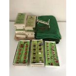 A tray of ten Subbuteo teams with pitches and nets