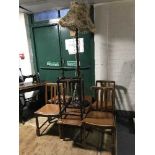 An oak standard lamp, stick stand,