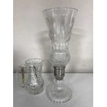 An Edinburgh crystal water jug and hurricane lamp