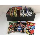 Three boxes of assorted books and annuals - boxing, Dr Who, Batman,