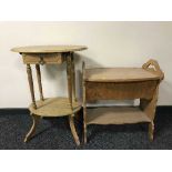 An oak occasional table and oak sewing table