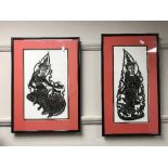 A pair of Eastern silhouette pictures, 18 cm x 40 cm, both parts framed.