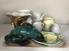 Poole dolphin, Royal Doulton Frost Pine two for tea, Carlton ware dishes and jug,