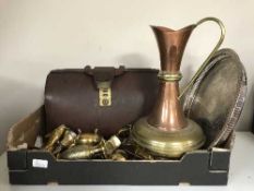 Two boxes of brass and copper ware,